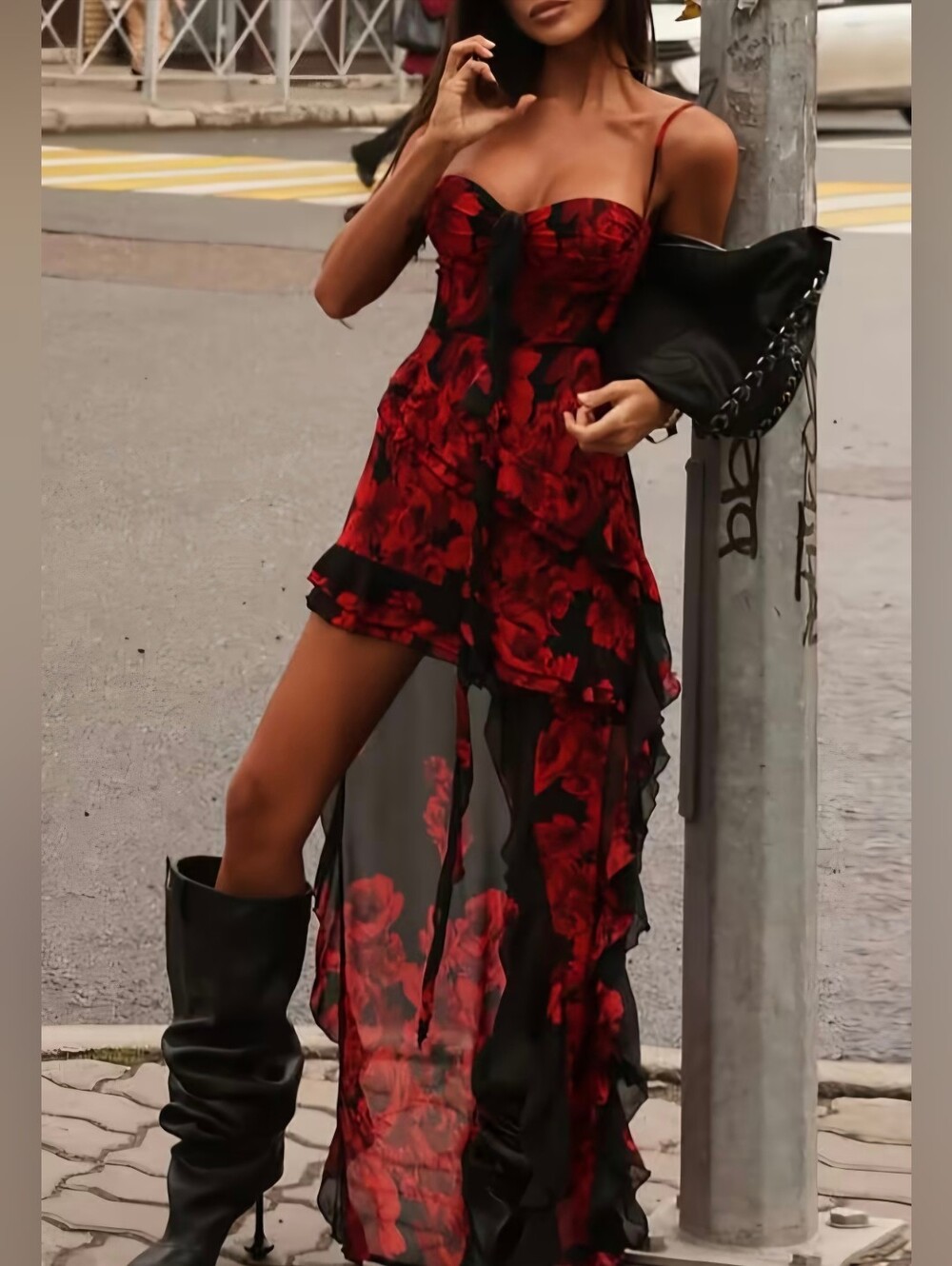Women's Sexy Mesh Train Print Spaghetti Suspender Dress
